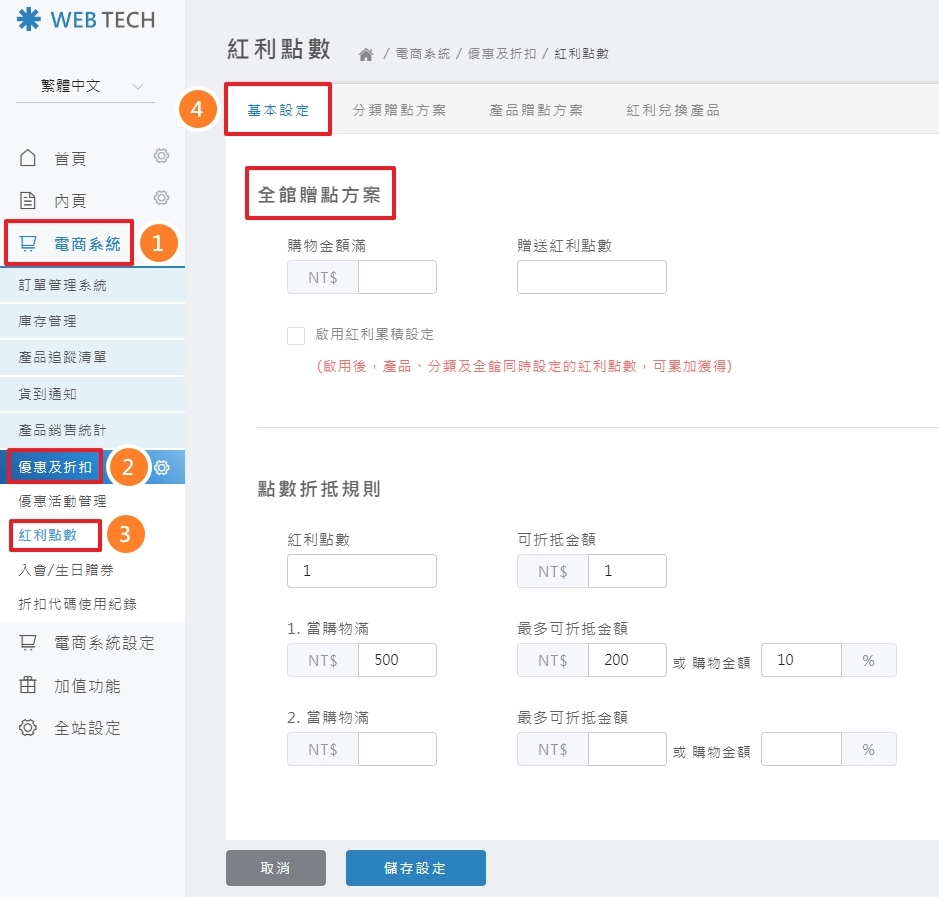 全館贈點設定路徑示意